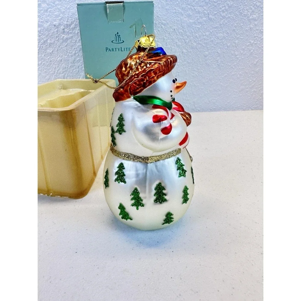 Vintage Party Lite P7632 Snowbell Snowman Mom Glass Ornament Partylite Christmas